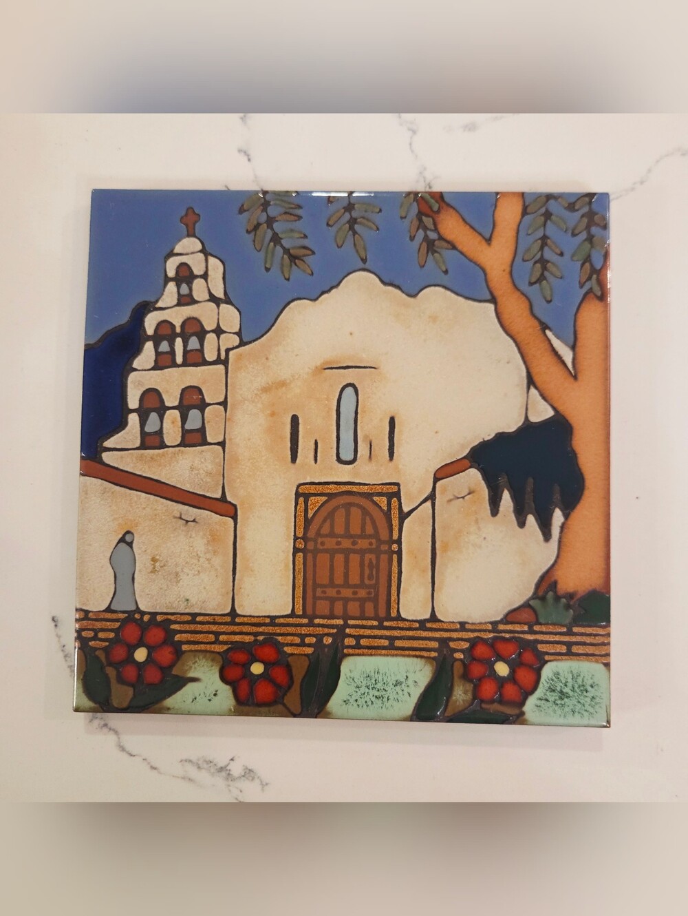 Vintage Mission San Diego De Alcala TILE Hand Painted Wall Art